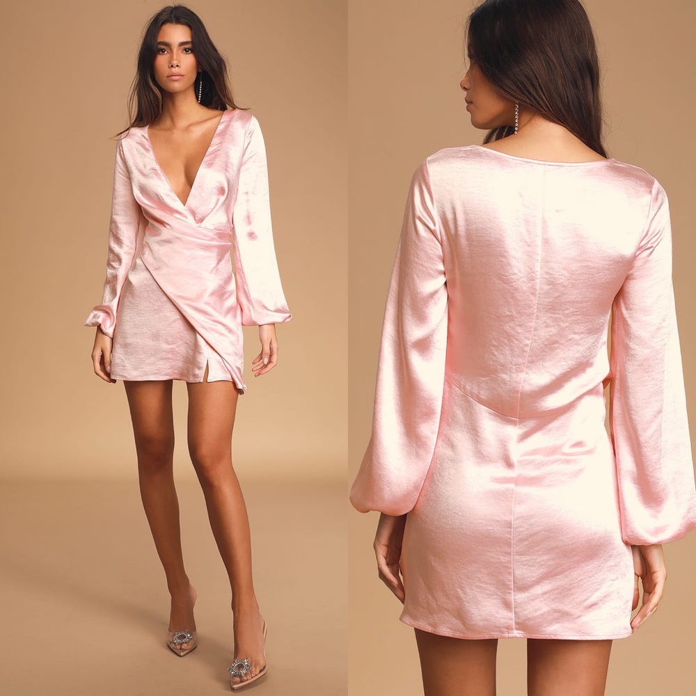 Lulus | As Always Pink Satin Balloon Sleeve Mini Dress